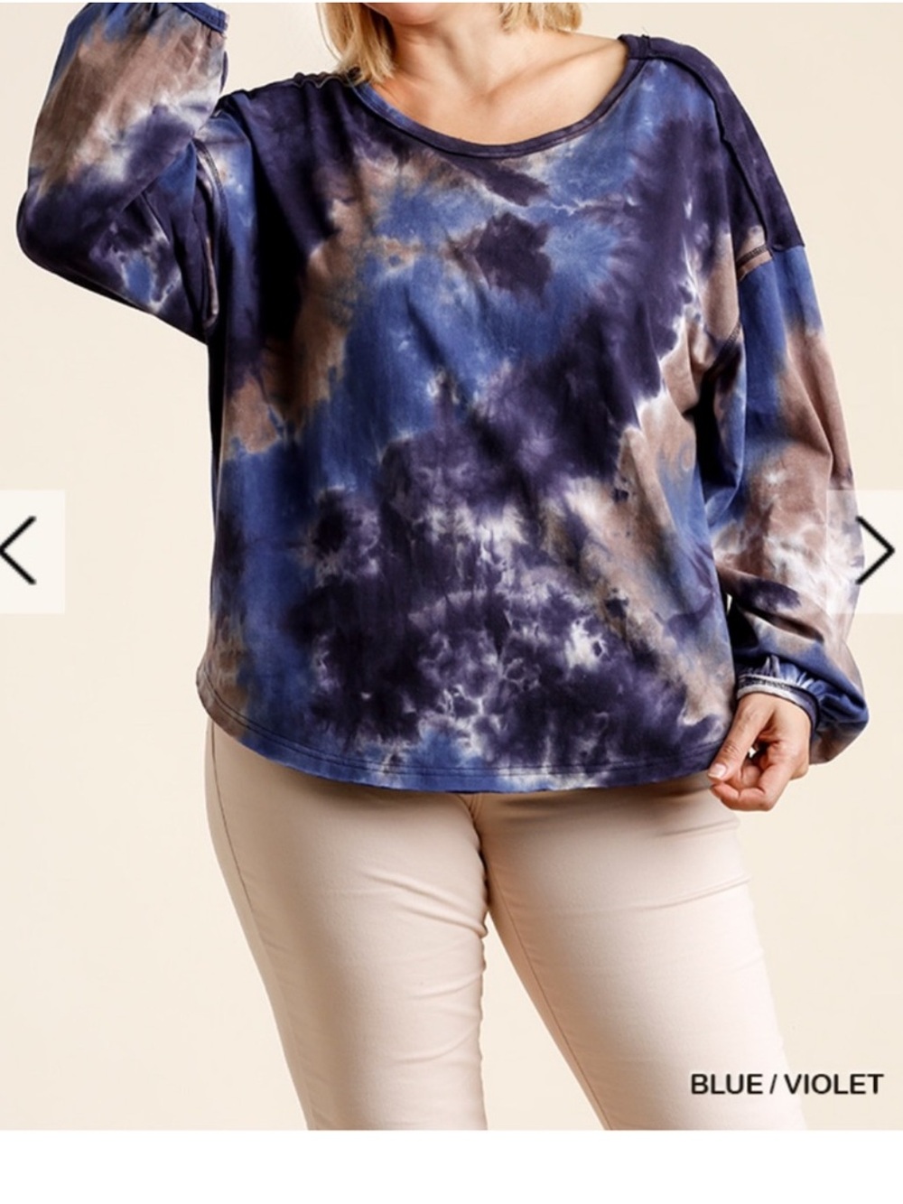 #U381 - NWT - Umgee Blue and Violet Tie-Dye Long Sleeve 100% Cotton Top- 2XL